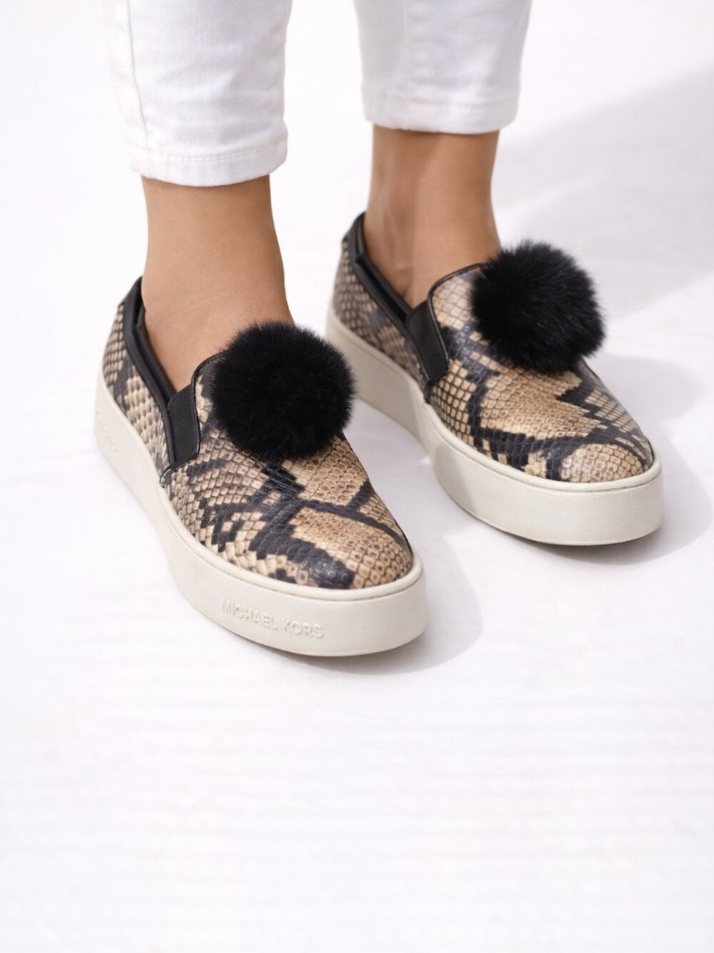 Michael Kors Snake Print Platform Slip On Sneakers Size 7.5 Earthy Indie Leather - Picture 9 of 12